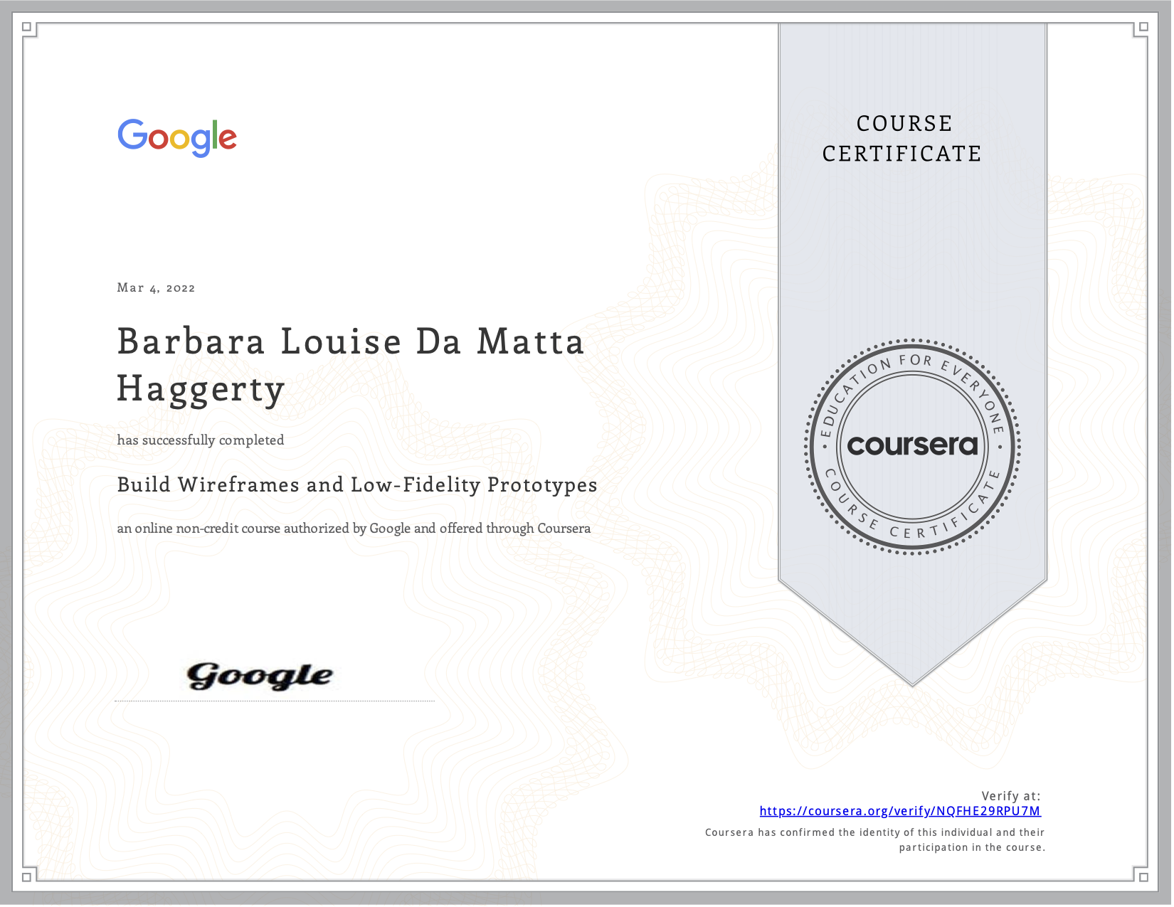 Coursera Certificate Build Wireframes and Low-Fidelity Prototypes